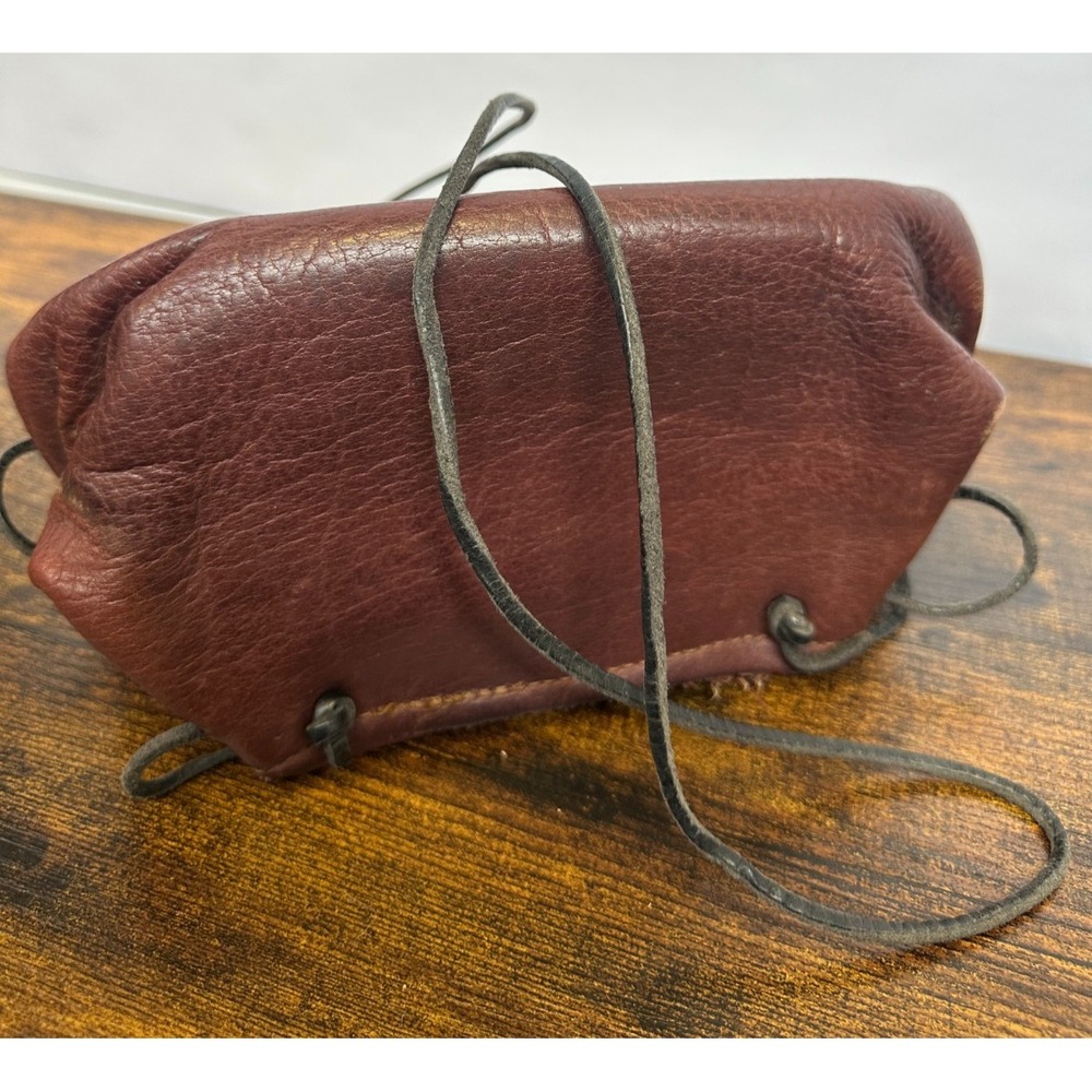 Handmade Artisan Leather Crossbody Pouch Bag Brown Patchwork Bone Button Boho - Picture 12 of 16